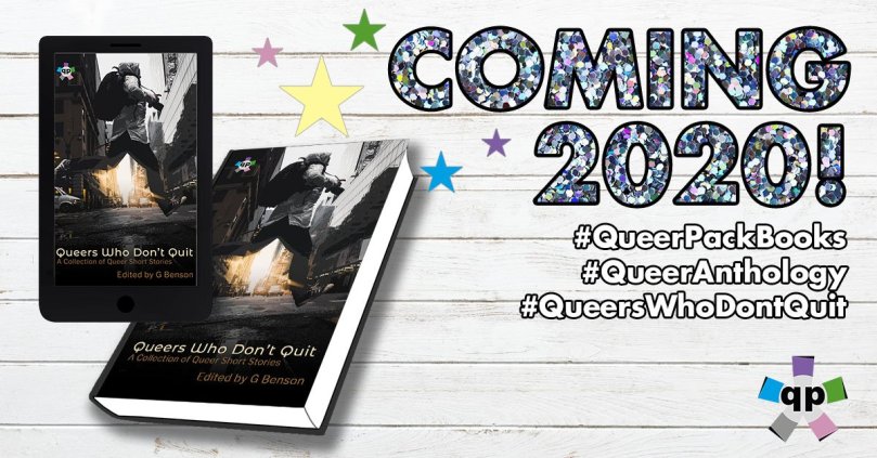 Coming 2020! #queerpackbooks, #queeranthology #queerswhodontquit,

Image of a book cover with a person running with a backpack across a monochrome city street.